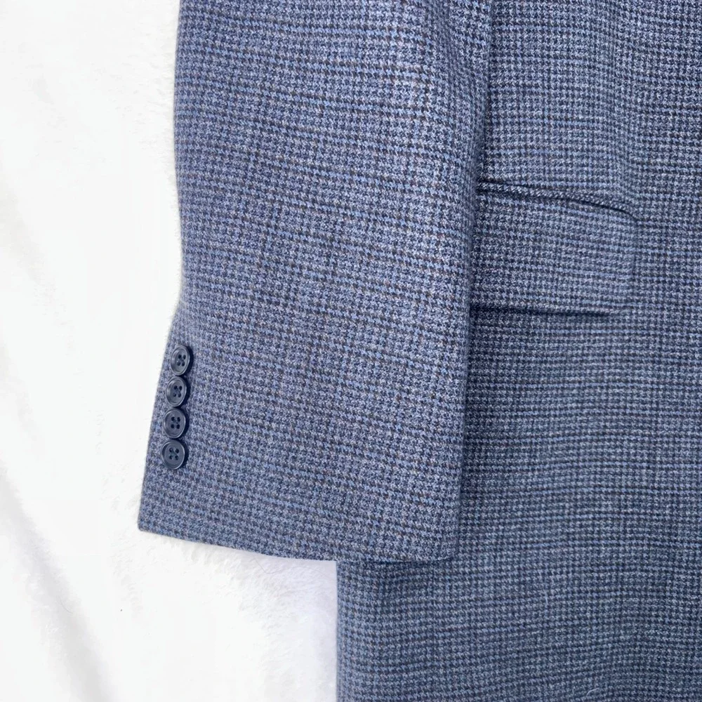 Jos. A. Bank Signature Collection Mens 44R Wool Blazer Blue Gray Houndstooth